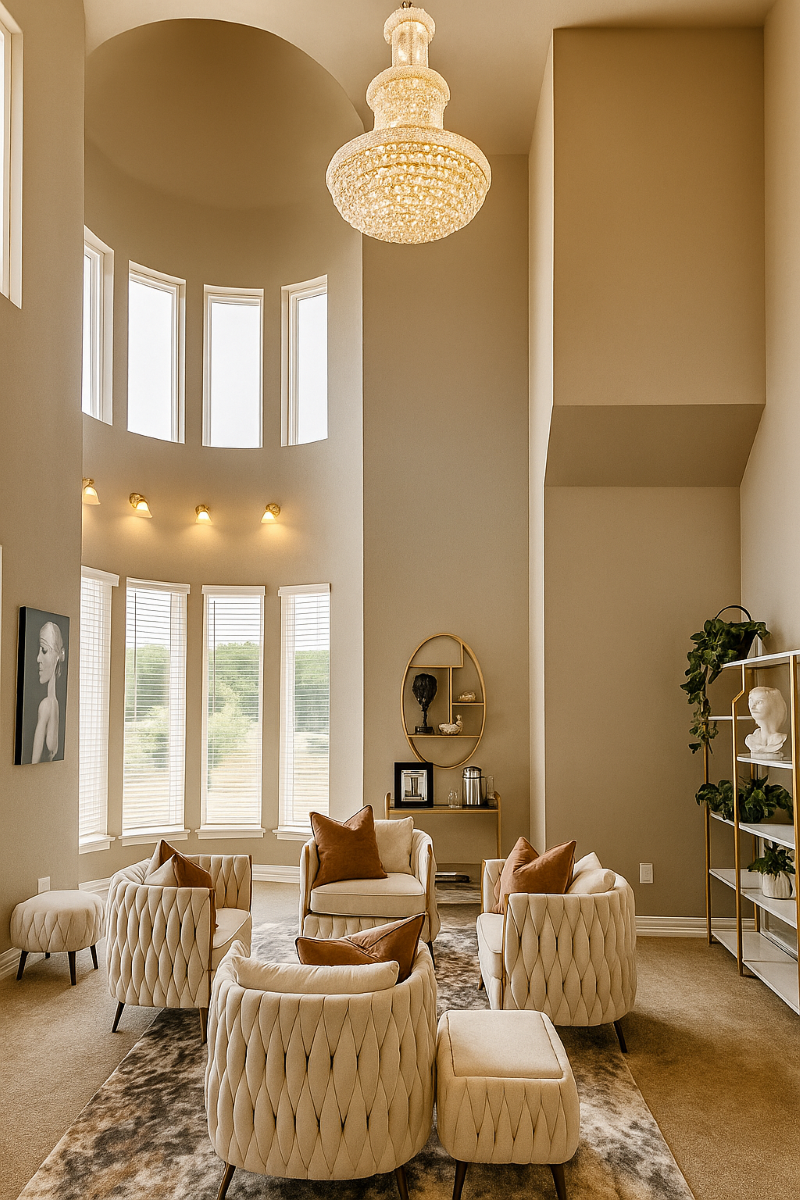 Modern glam living room design by Styled & Sold, LLC