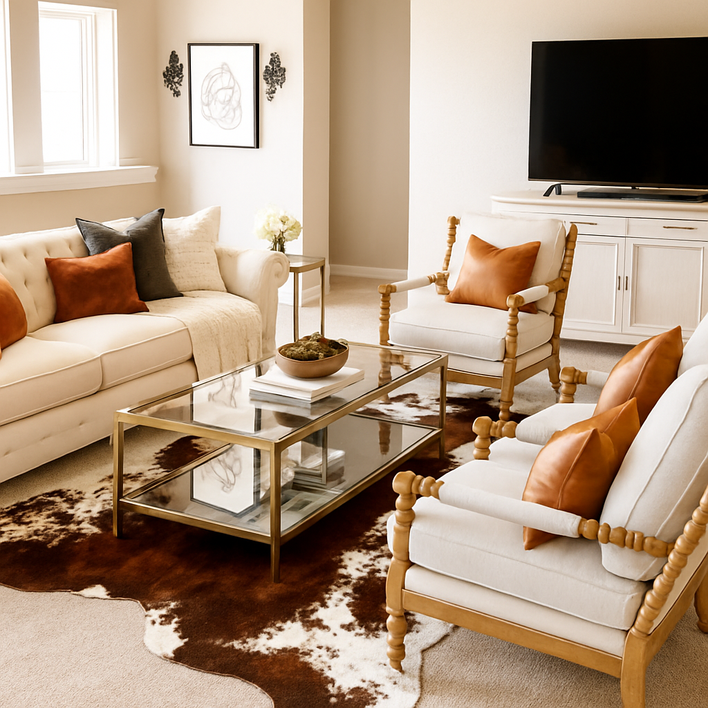 Modern glam living room design by Styled & Sold, LLC
