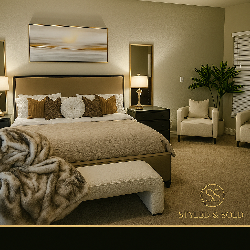 Modern glam bedroom design San Antonio