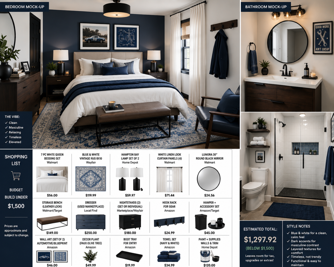 Blue Bedroom Makeover Mockup